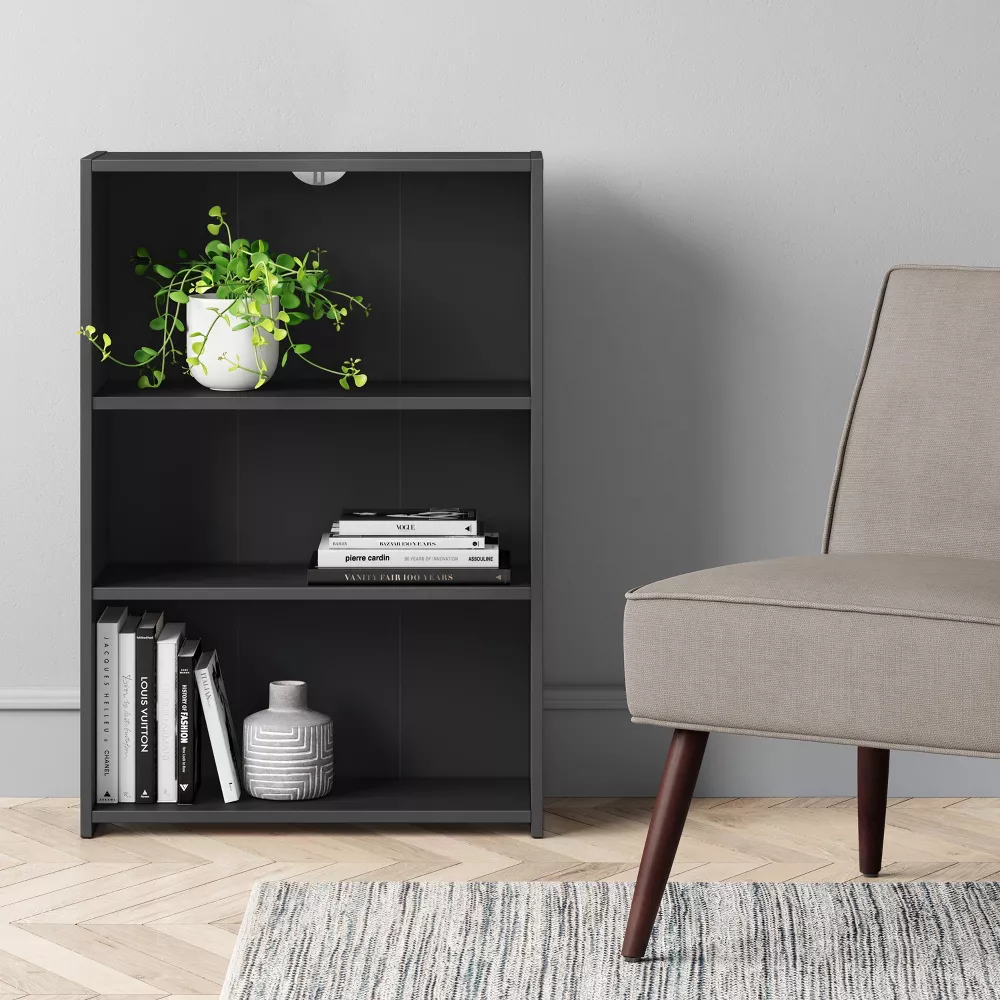 3 Shelf Bookcase Black - Image 3