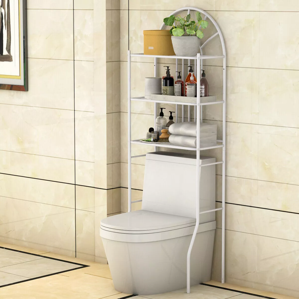 3 Shelf Over The Toilet Bathroom Space Saver Towel Storage Rack Organizer White - Image 2