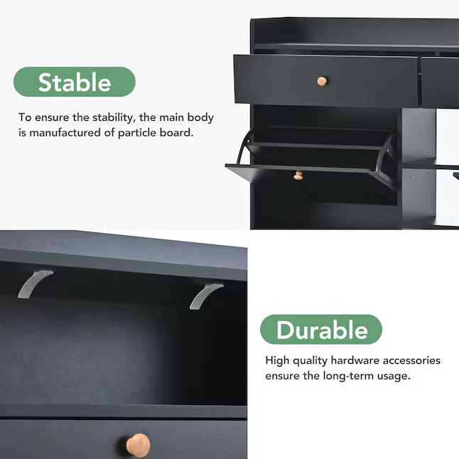 3 Tier 20 pair Black MDF Shoe Cabinet - Image 3
