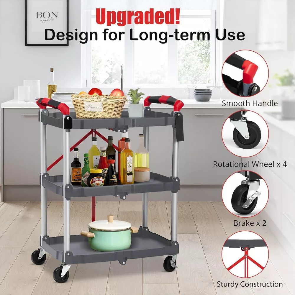 3-Tier Portable Folding Service Cart - Image 3