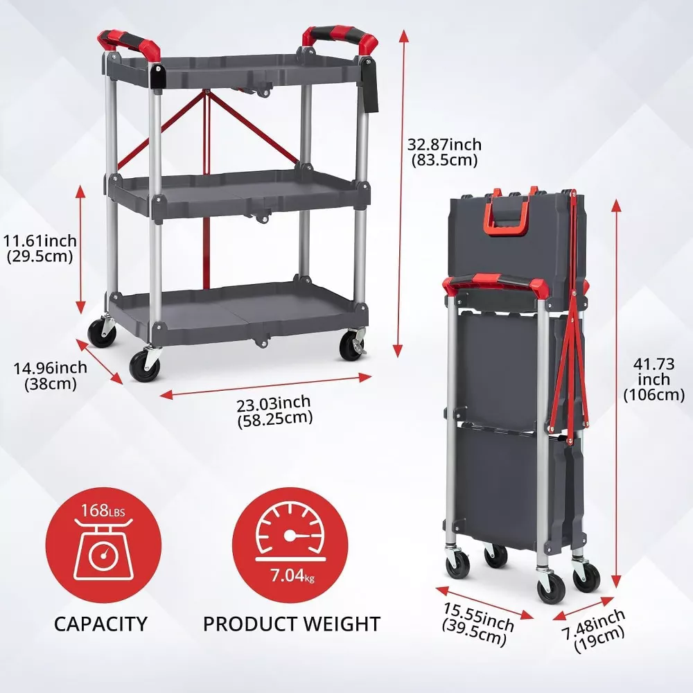 3-Tier Portable Folding Service Cart - Image 4