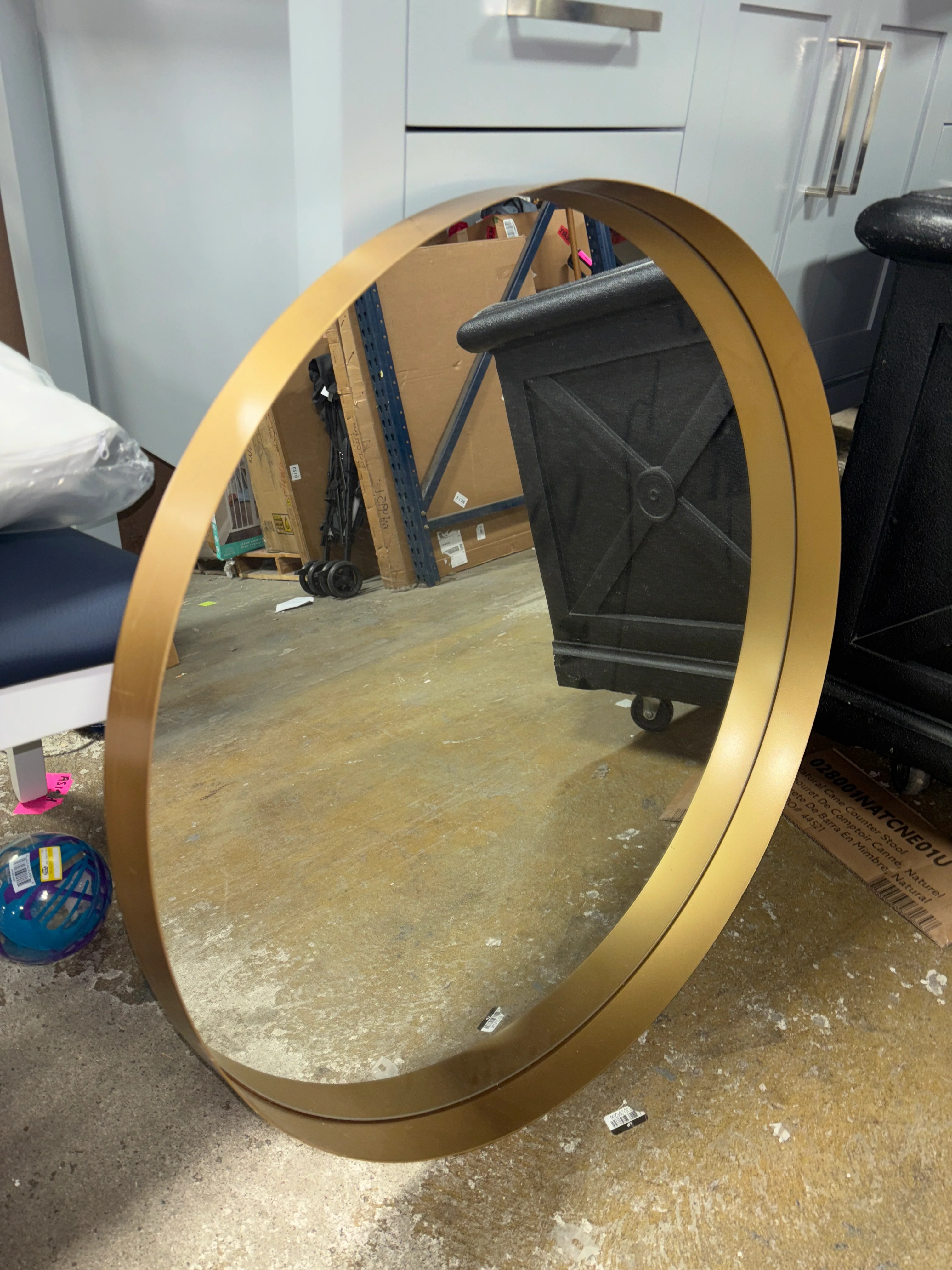30" Flush Mount Round Decorative Wall Mirror - Gold SHOWROOM ITEM - Image 2