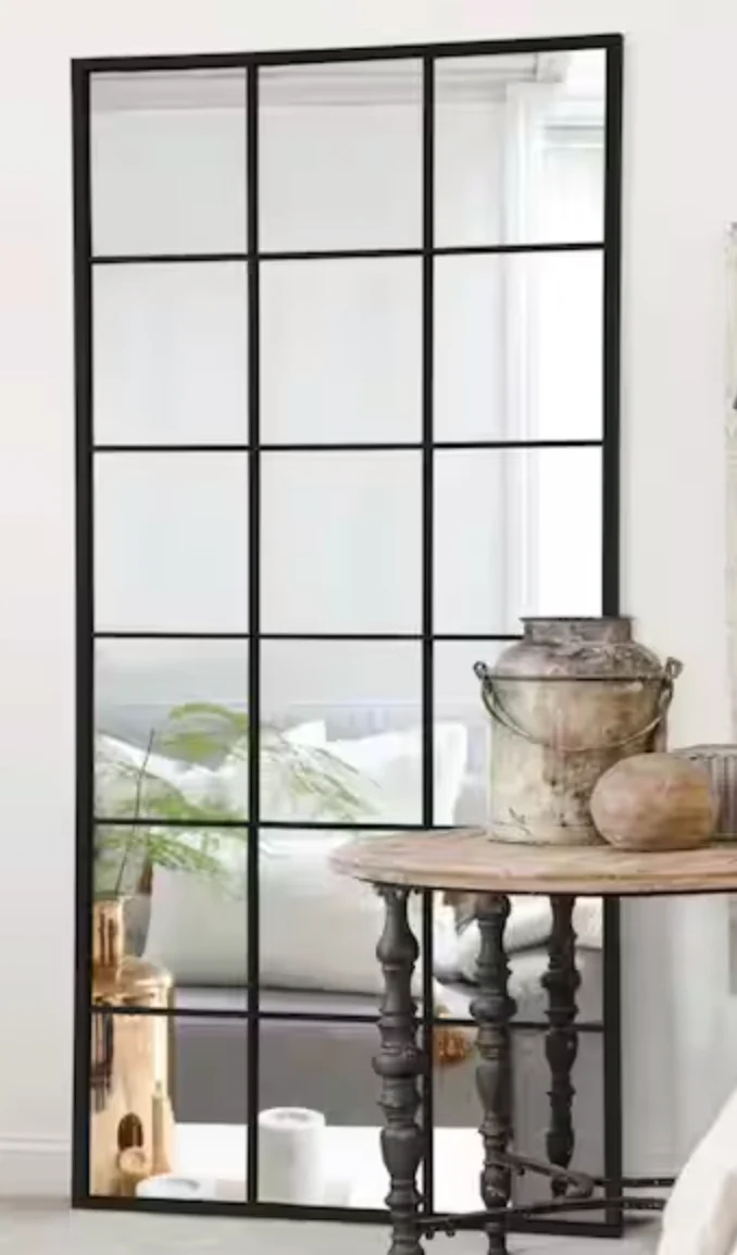 30 in. W x 69 in. H Industrial Full Length Iron Frame Window Mirror in Black SHOWROOM ITEM