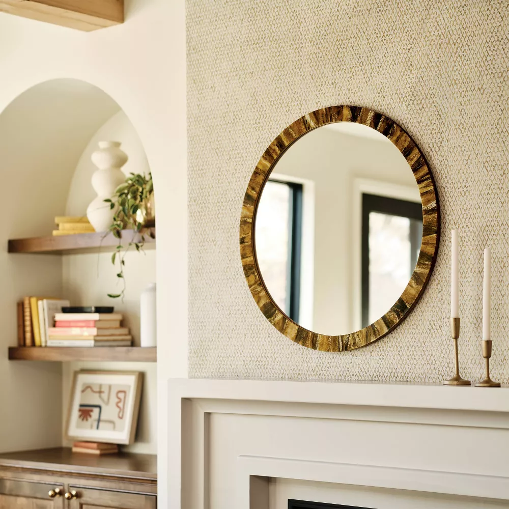 Round Pieced Faux Horn Wall Mirror - Image 4