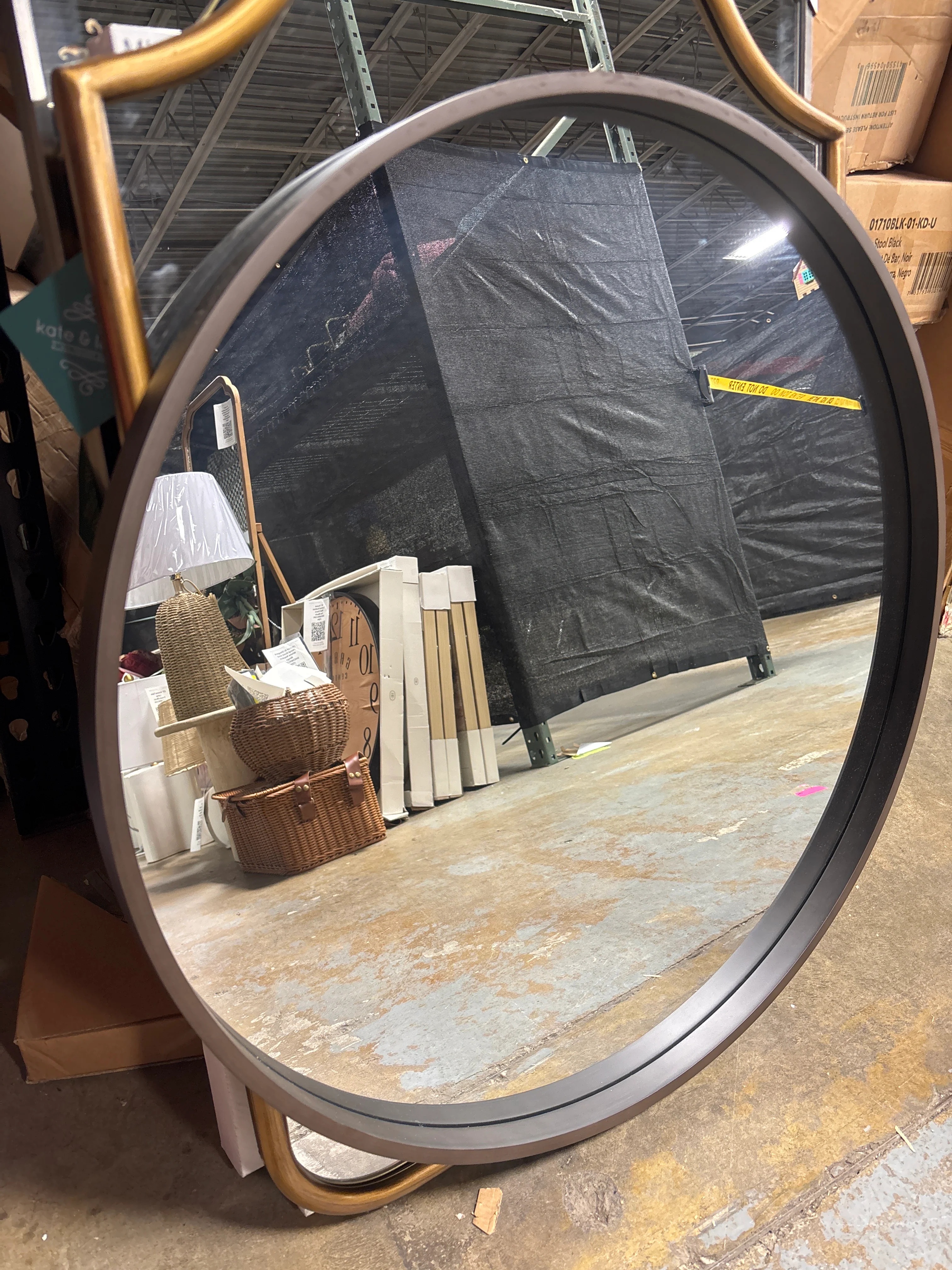 30" Round Wood Framed Wall Mirror Black/Brown SHOWROOM ITEM - Image 2
