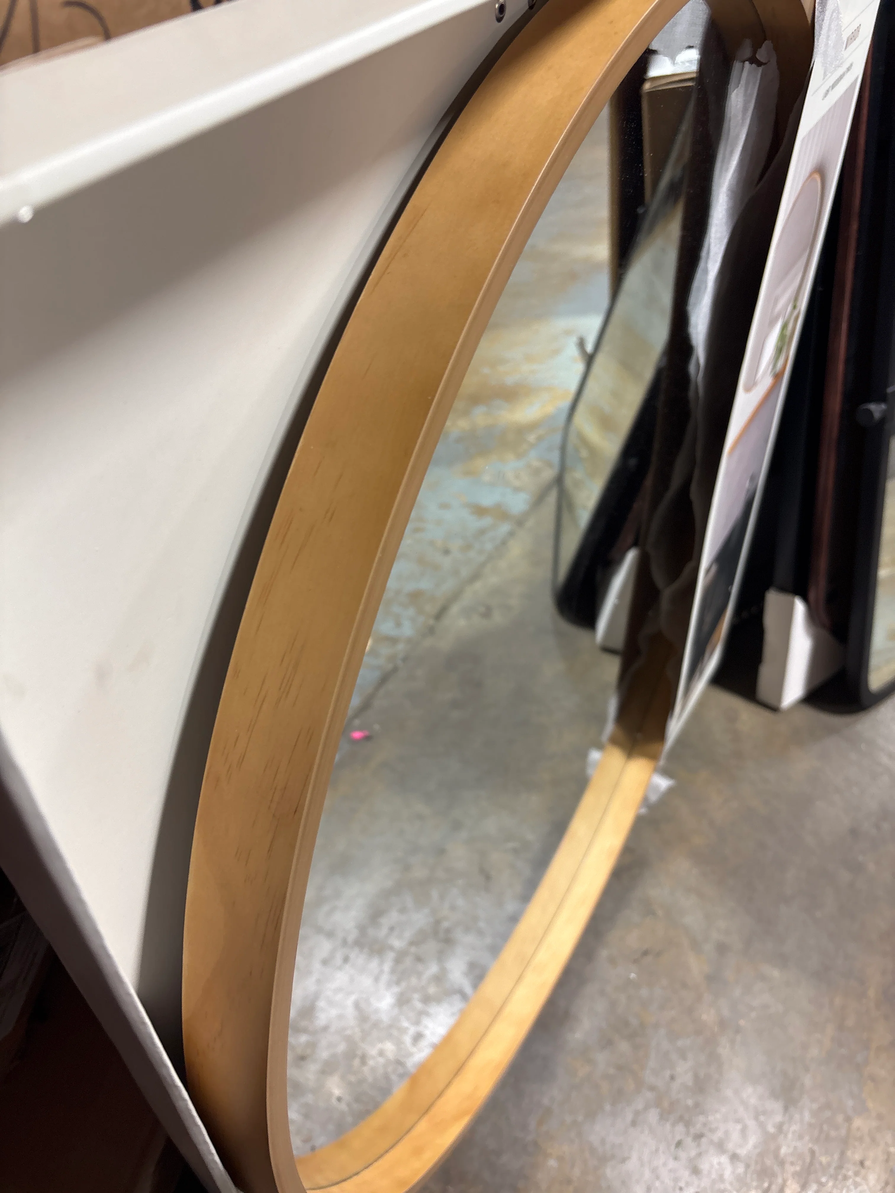 30" Round Wood Framed Wall Mirror Natural SHOWROOM ITEM - Image 3