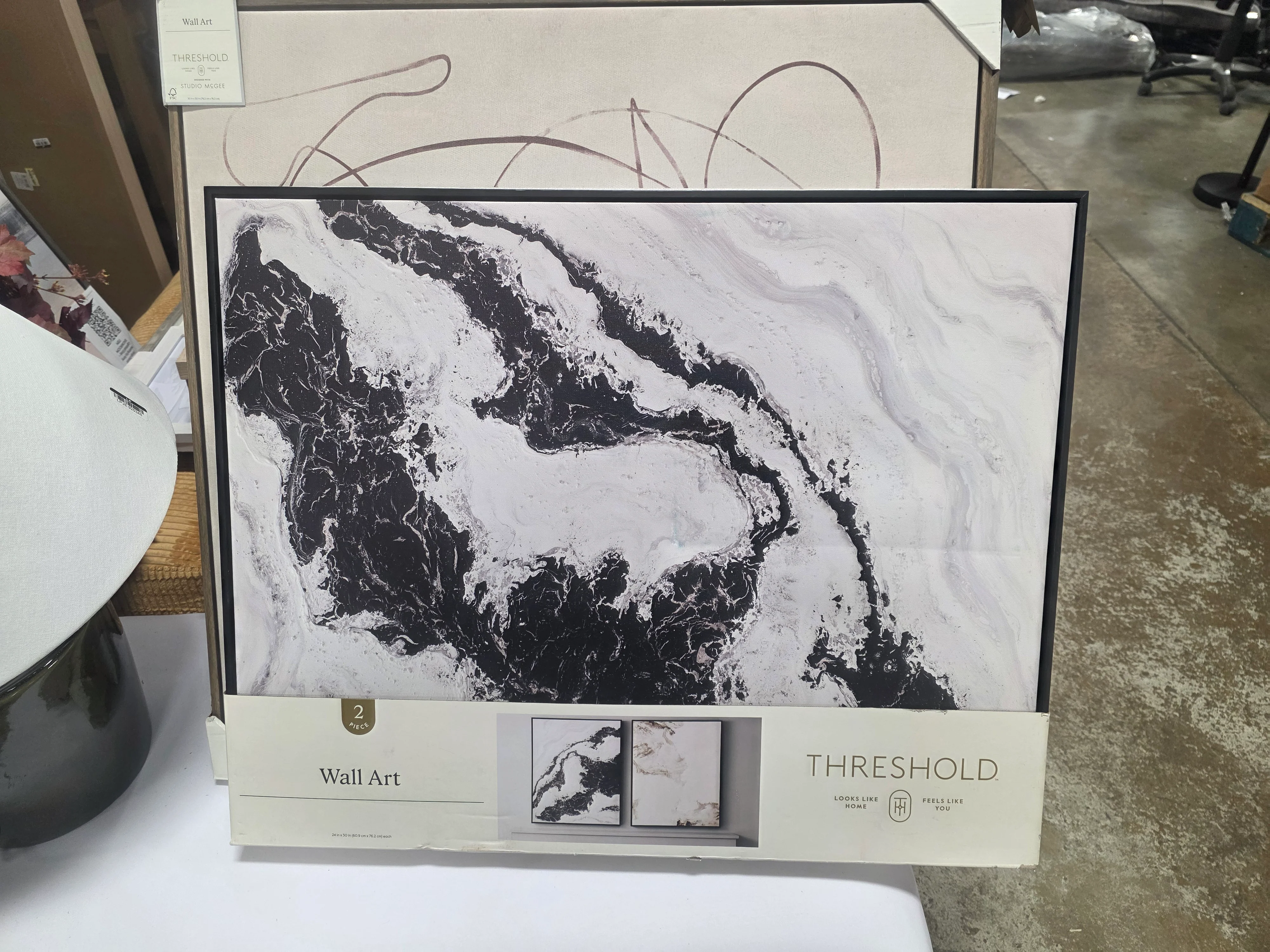 30" x 24" 2pk Marble Framed Printed Canvases Black/Tan - Threshold - SHOWROOM ITEM - Image 2