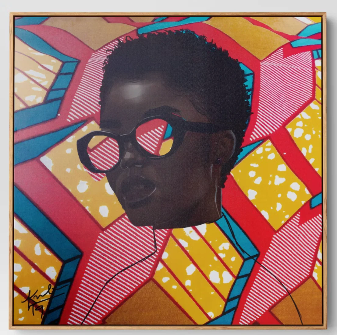 30" x 30" Pattern Portrait by Adekunle Adeleke Framed Wall Canvas - Threshold™: Modern Digital Art, Polystyrene Frame SHOWROOM ITEM