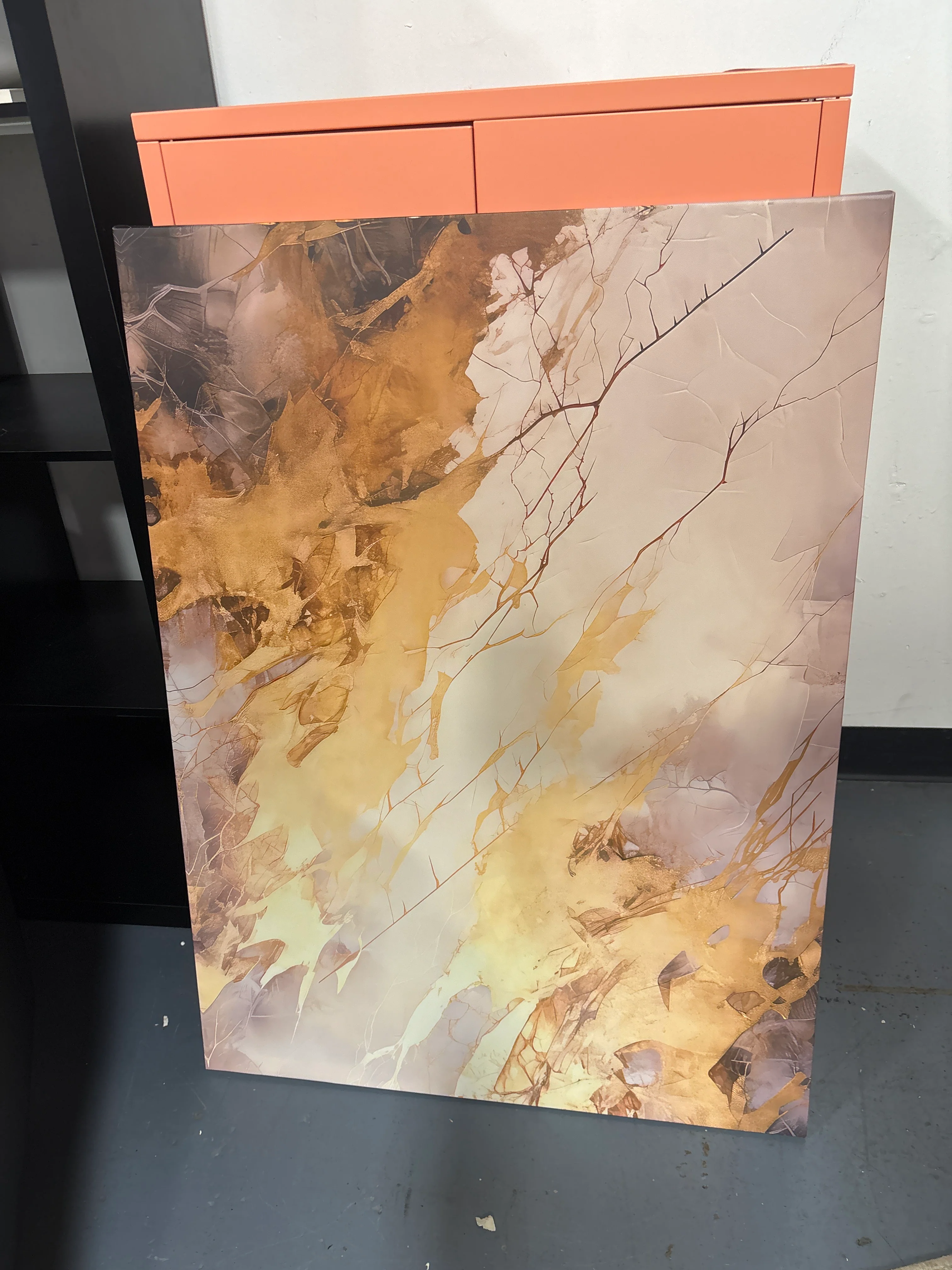 30"x40" " Beige And Gold Marble Lightning V " SHOWROOM ITEM - Image 3