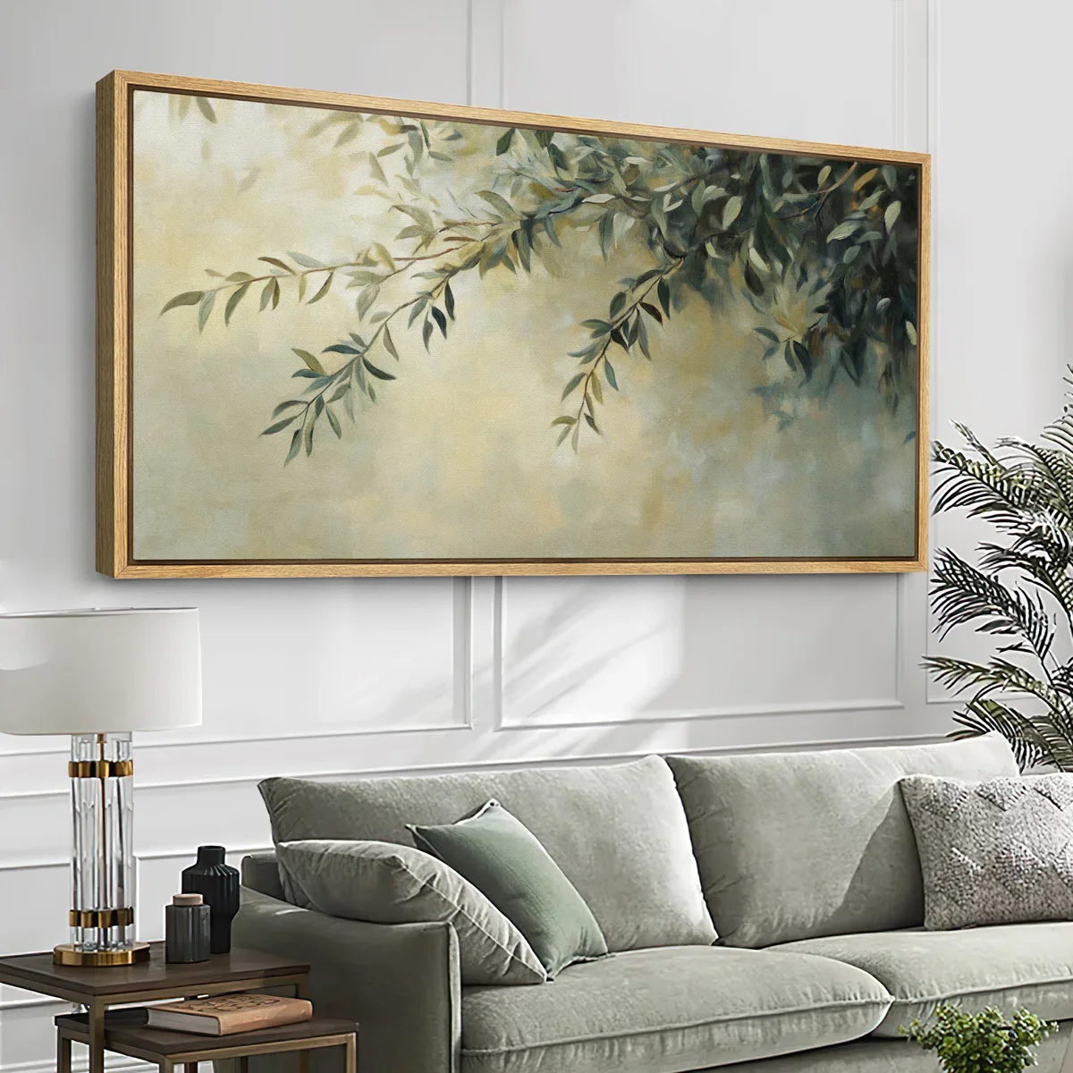 30"x60" Hanging Olive Branch Leaves Large Framed Canvas Print Wall Art SHOWROOM ITEM