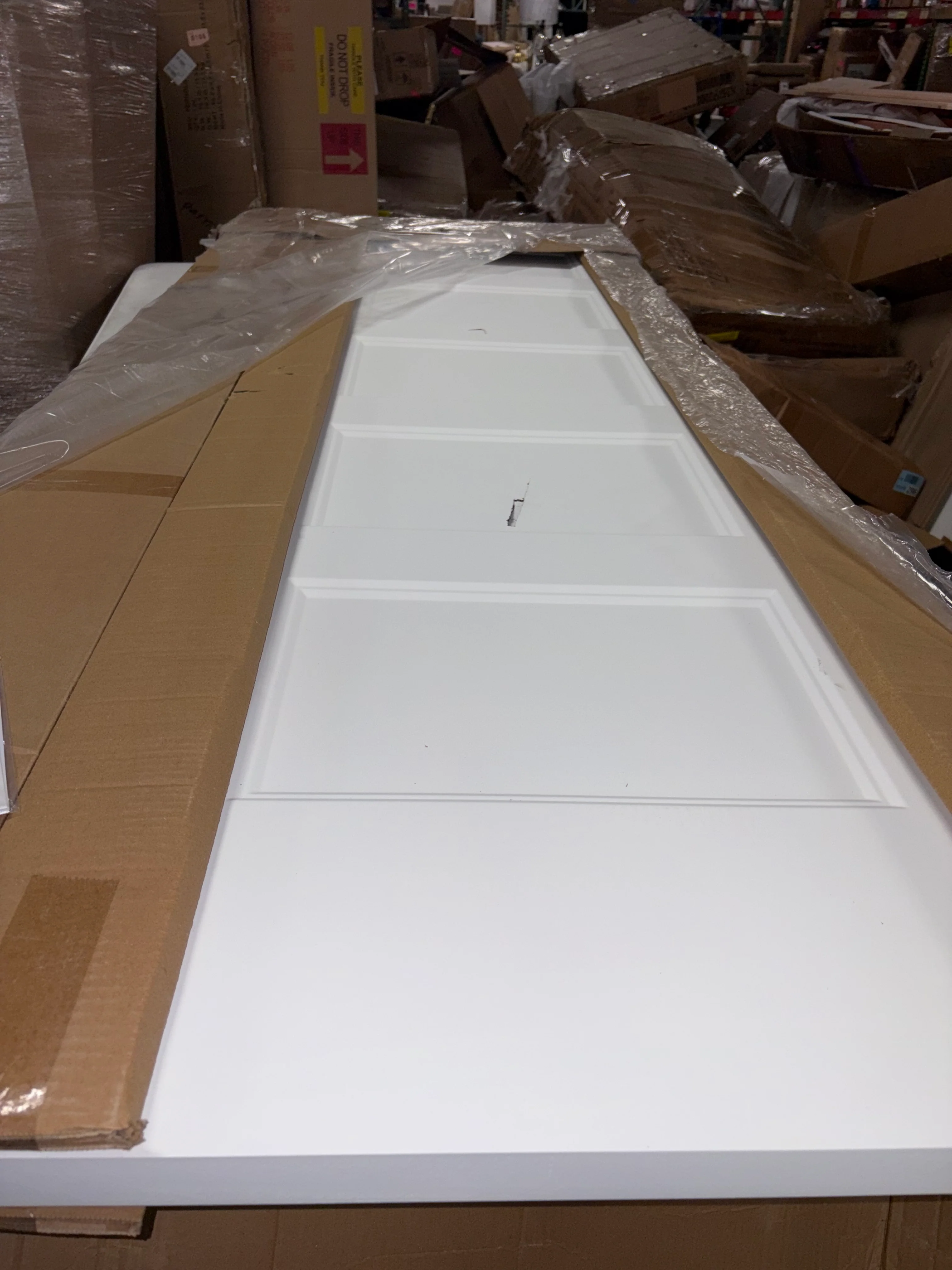 Flat 5-Panel Smooth White Primed Molded Hollow Core Sliding Pocket Door with Soft Closet Pocket Door Frame Kits - Image 7
