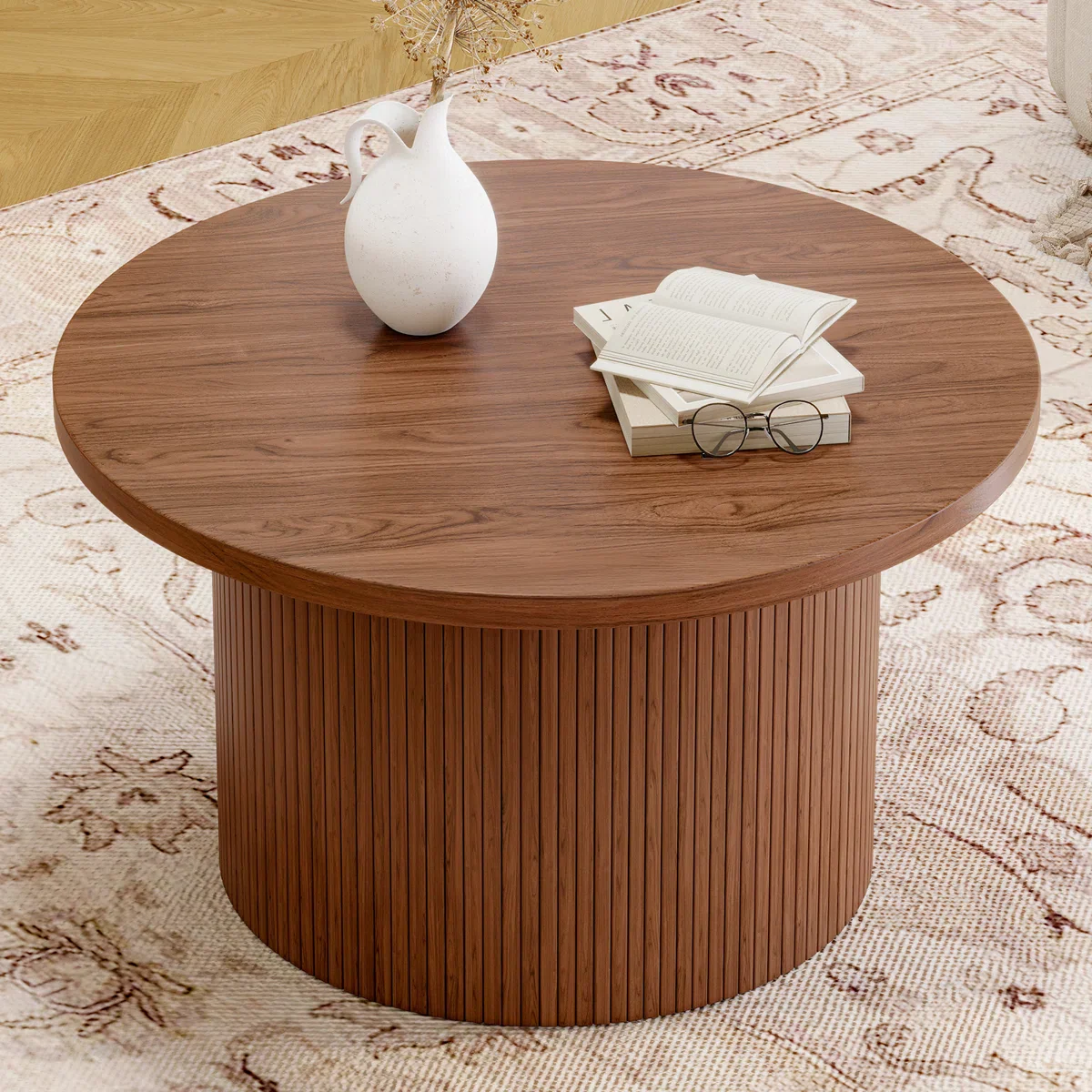 31.5'' Round Coffee Table With Woodgrain Top And Tambour Shade SHOWROOM ITEM