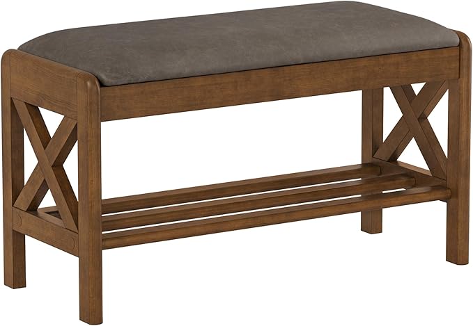 Shoe Bench with Faux Leather Cushioned Seat