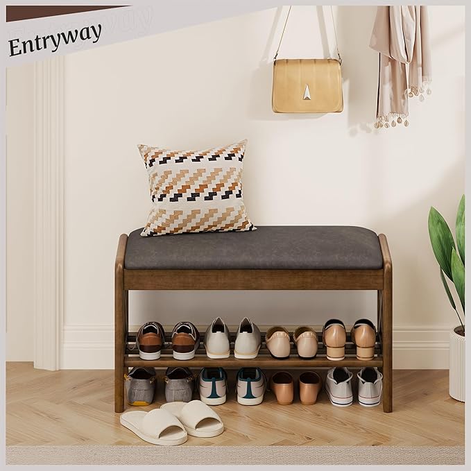 Shoe Bench with Faux Leather Cushioned Seat - Image 4