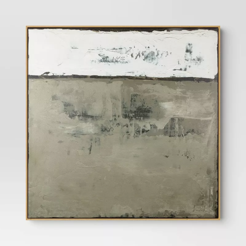 33"x33" Color Block Abstract Canvas Framed Art Neutrals SHOWROOM ITEM