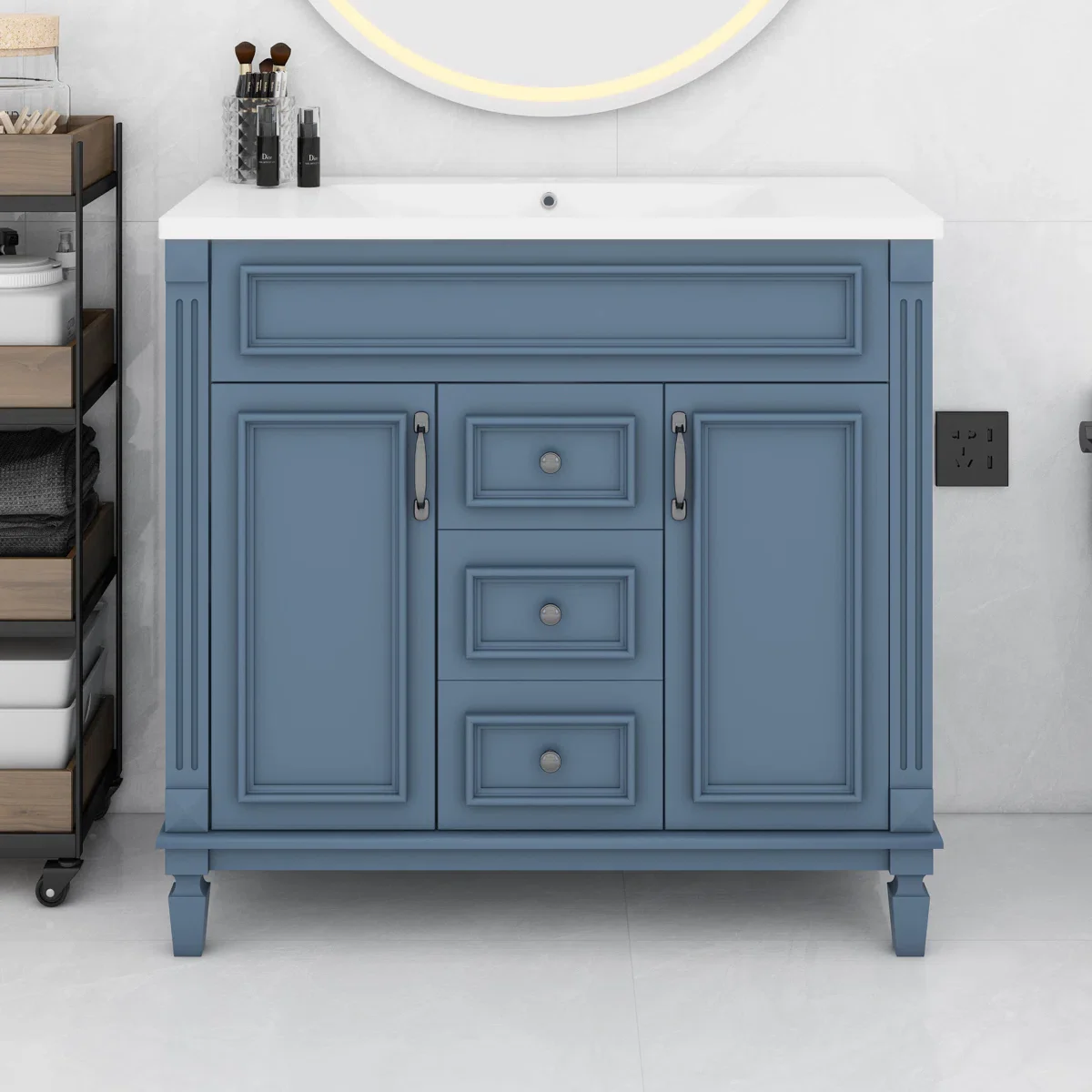 Wood Bathroom Vanity, Blue - Image 2