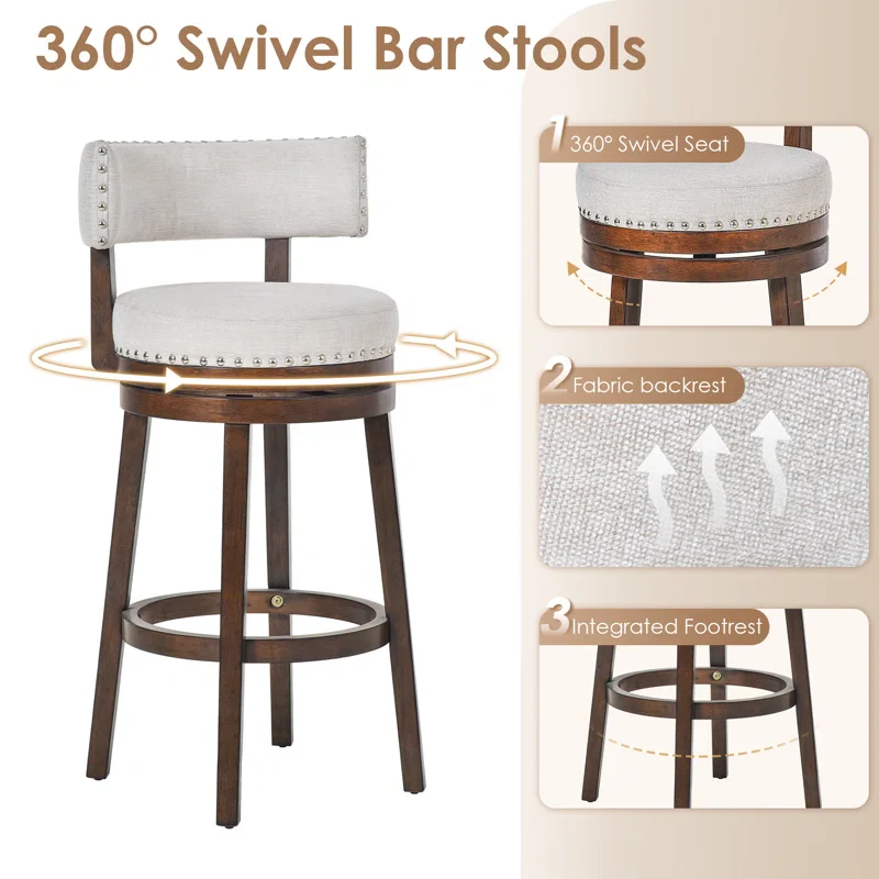 360° Swivel Bar Stool with Nailhead Trim - Image 3
