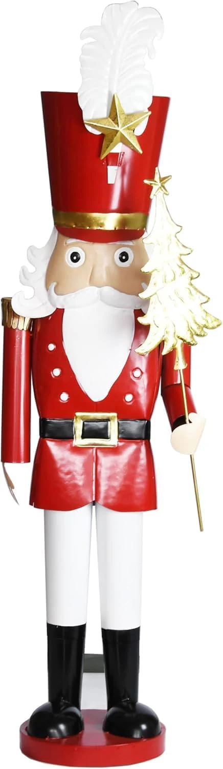 Large Giant Hand-Painted Red Christmas Metal Nutcracker Soldier Ornament Red & White