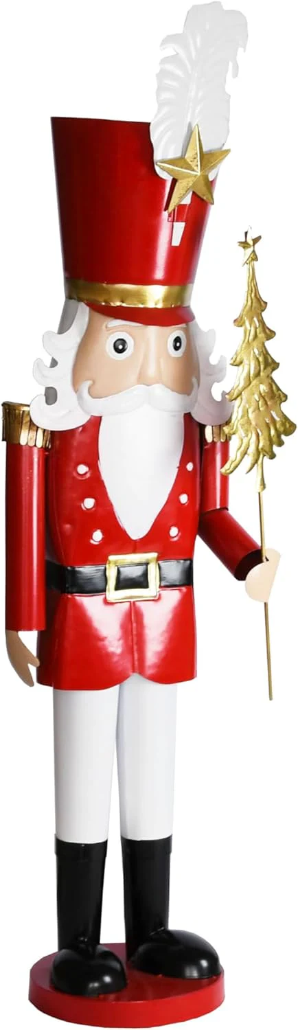 Large Giant Hand-Painted Red Christmas Metal Nutcracker Soldier Ornament Red & White - Image 2