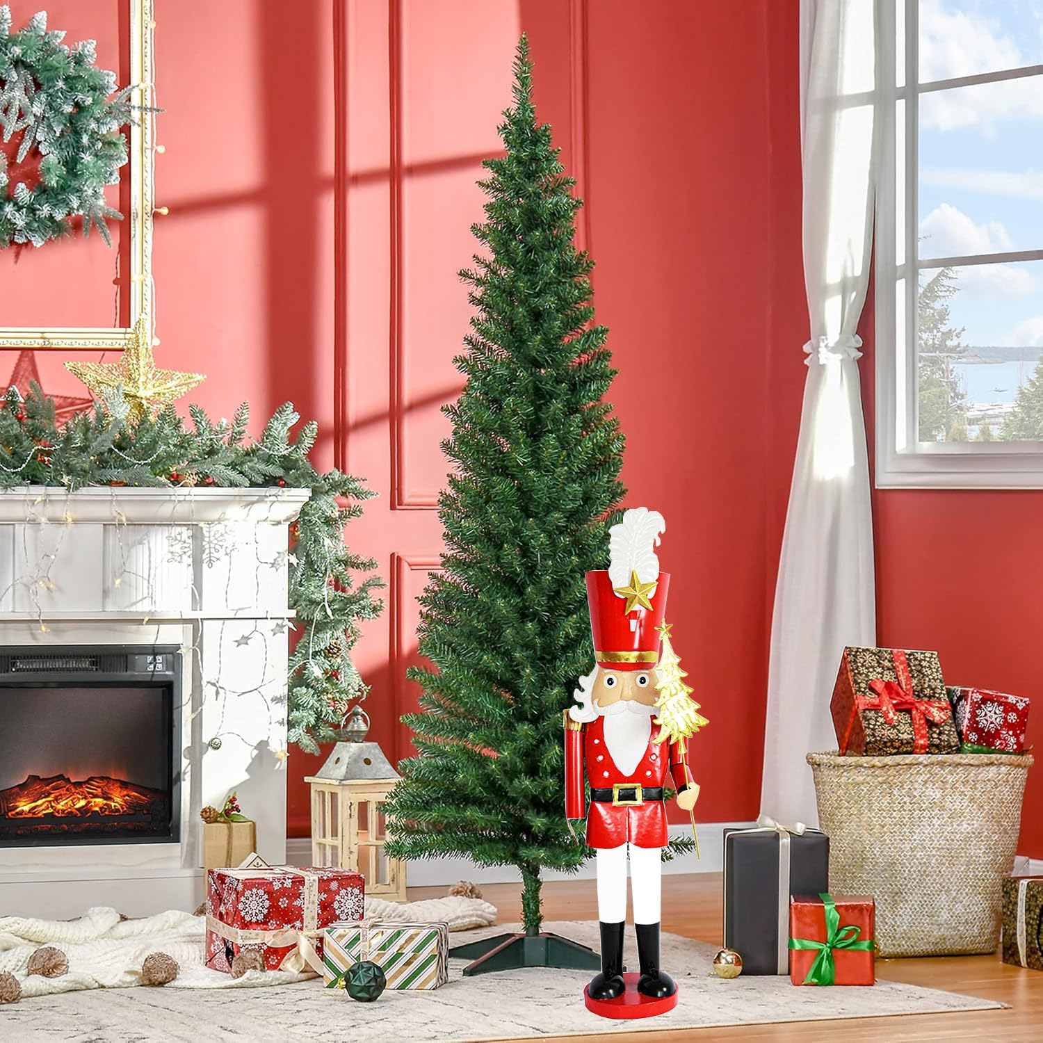Large Giant Hand-Painted Red Christmas Metal Nutcracker Soldier Ornament Red & White - Image 4