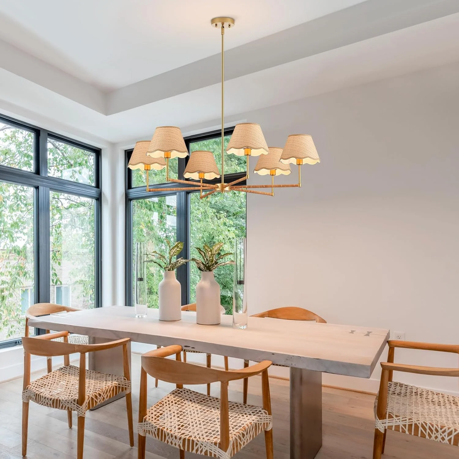 Boho Rattan Chandelier 6-Lights Rustic Industrial Pendant Light Large - Image 4