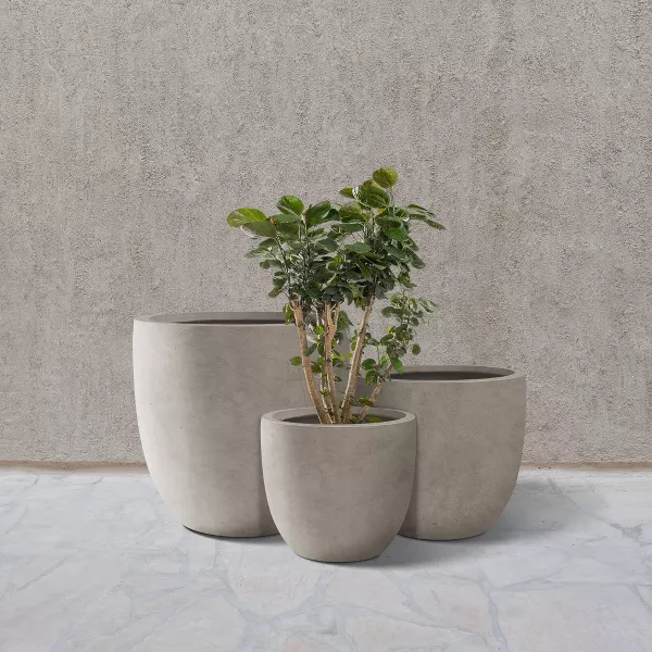 3pc Concrete Outdoor Planter Pots Beige - Image 3