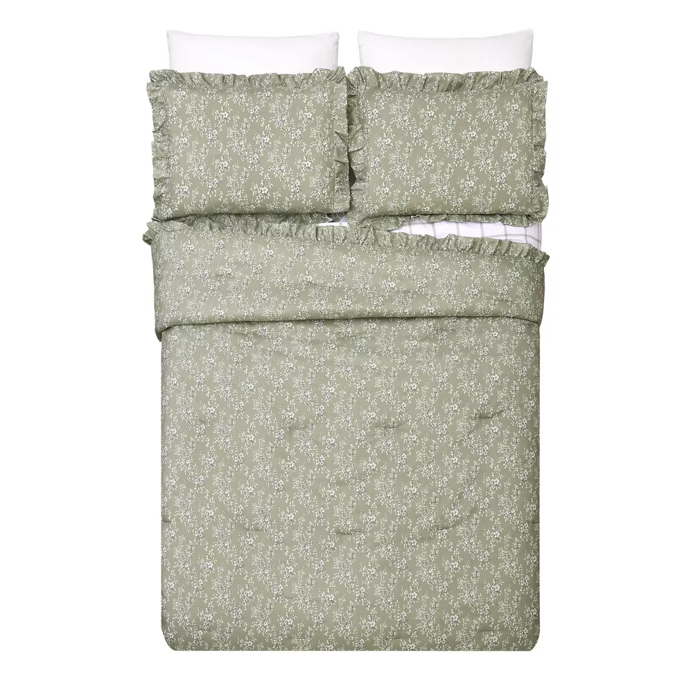3pc Full/Queen Floral Ruffle Comforter Bedding Set Assorted Green