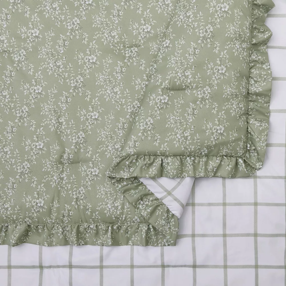 3pc Full/Queen Floral Ruffle Comforter Bedding Set Assorted Green - Image 4
