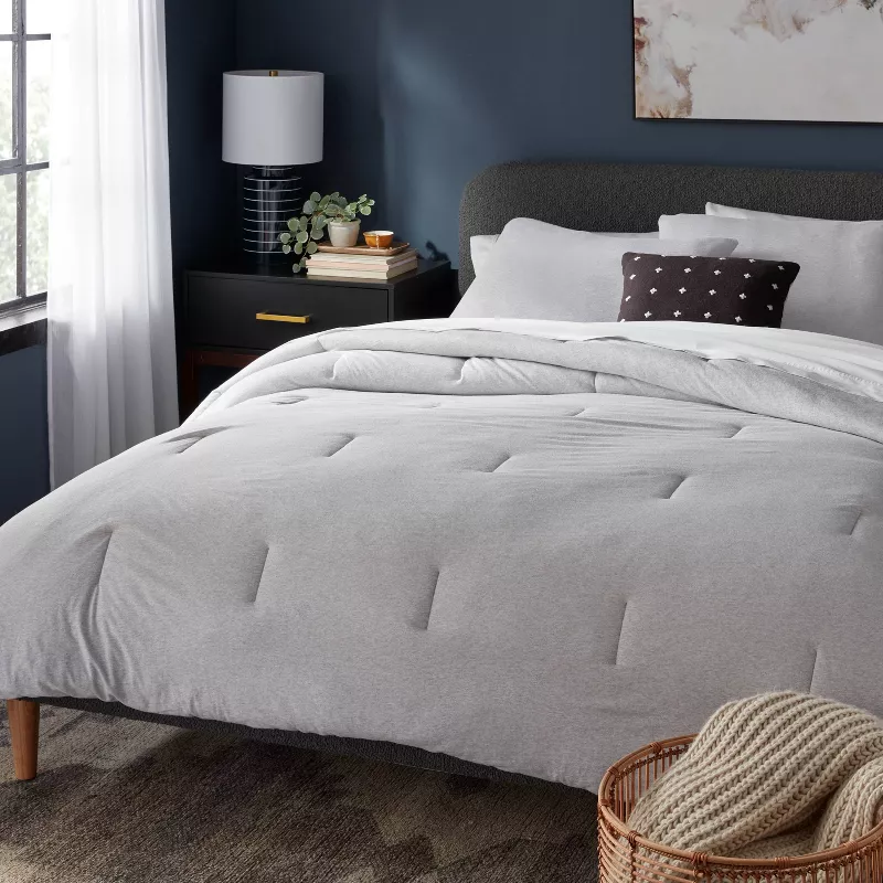 3pc Full/Queen Jersey Comforter and Sham Set Gray Heather