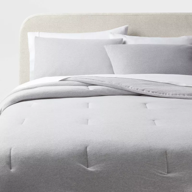 3pc Full/Queen Jersey Comforter and Sham Set Gray Heather - Image 4