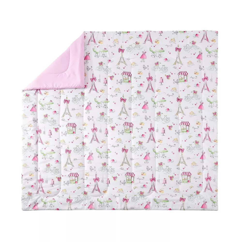 3pc Pretty in Paris Kids' Comforter Set Pink, Classic Patterns Full/Queen - Image 3