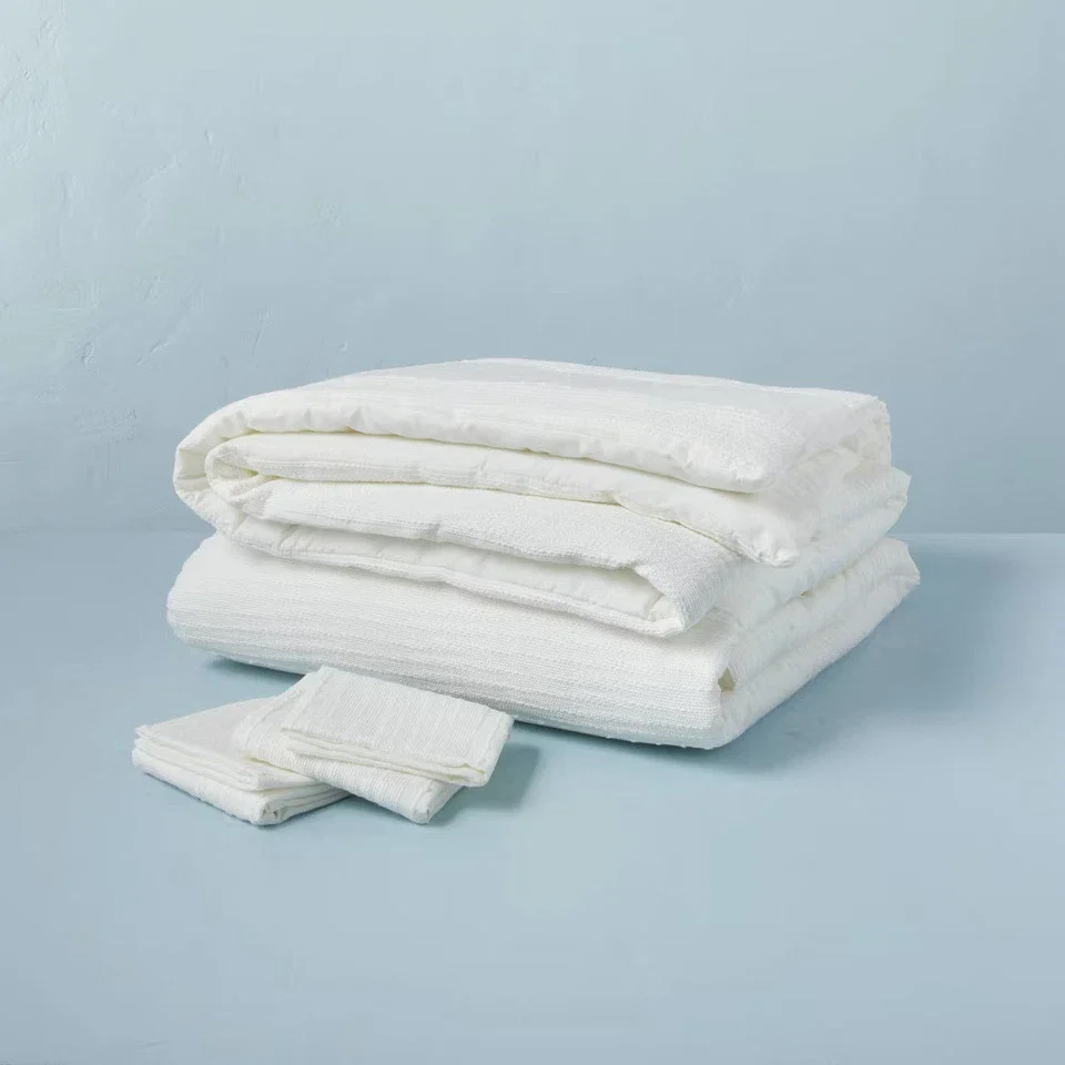 3pc Slub Stripe Comforter Set Cream - Full/Queen - Image 2
