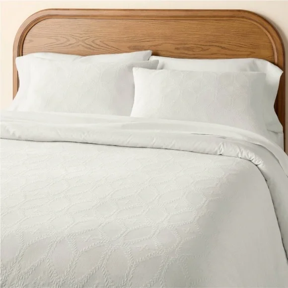 3pc Full/Queen Trellis Pattern Comforter Bedding Set Cream,