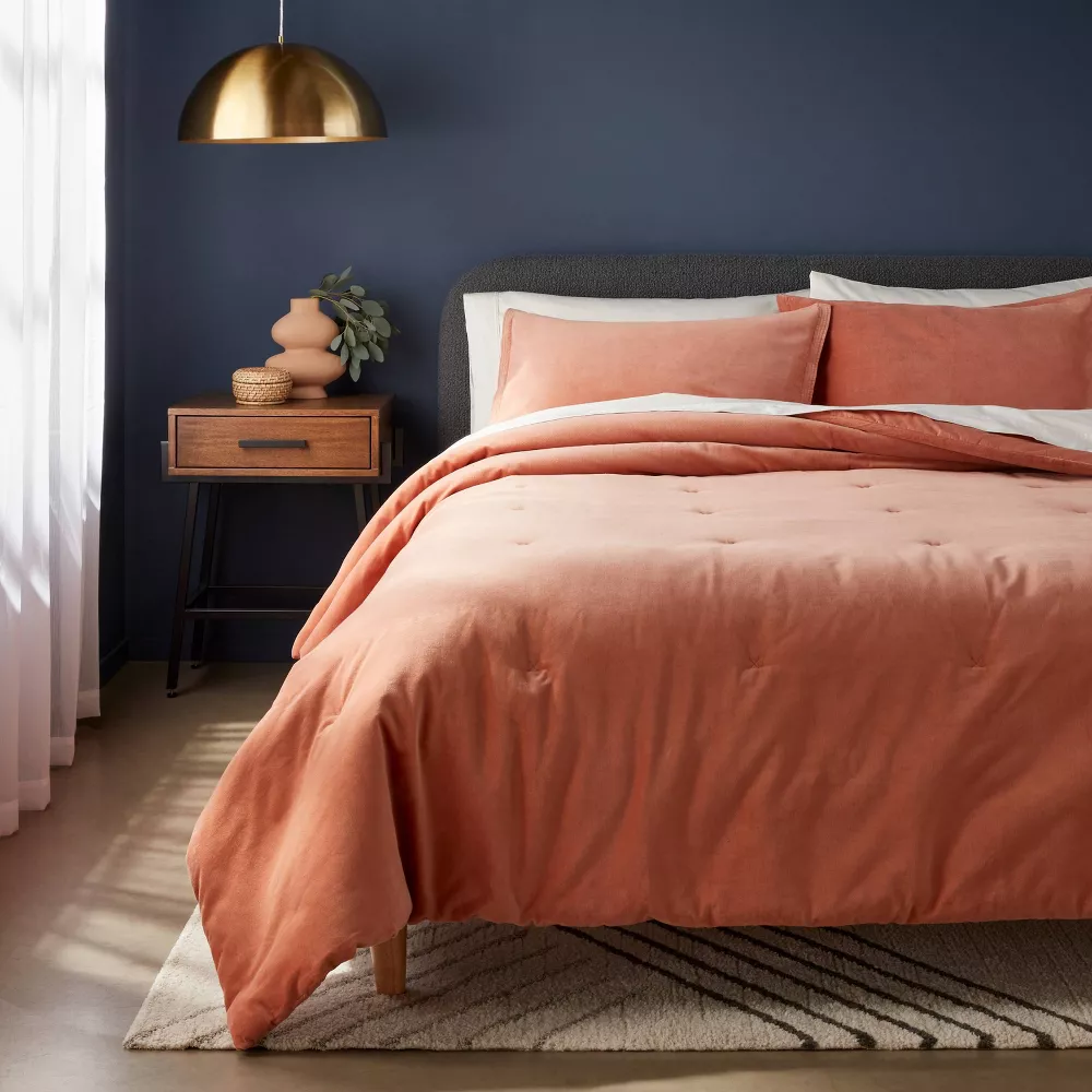 3pc Full/Queen Velvet Comforter and Sham Set Light Terracotta - Image 2