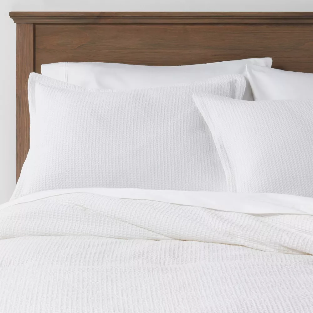 3pc Full/Queen Washed Waffle Weave Comforter and Sham Set White - Image 2
