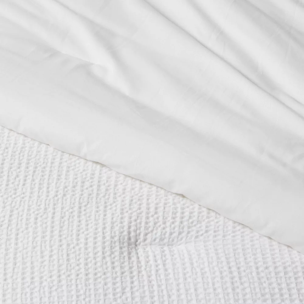 3pc Full/Queen Washed Waffle Weave Comforter and Sham Set White - Image 3