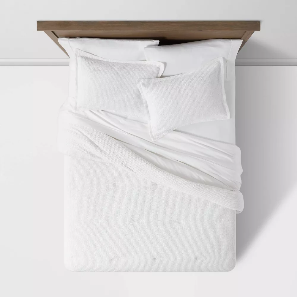 3pc Full/Queen Washed Waffle Weave Comforter and Sham Set White - Image 4