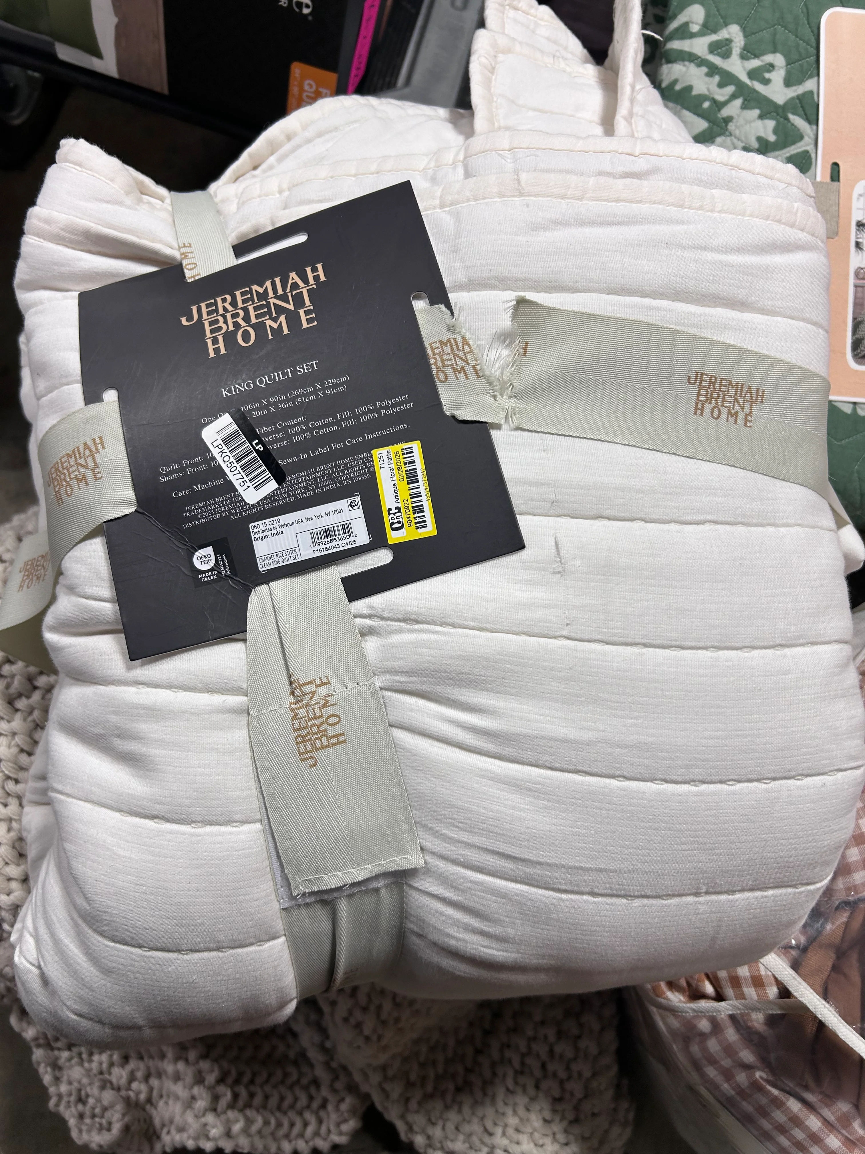 3pc King Channel Rice Stitch Gauze Quilt Set Cream - Image 6