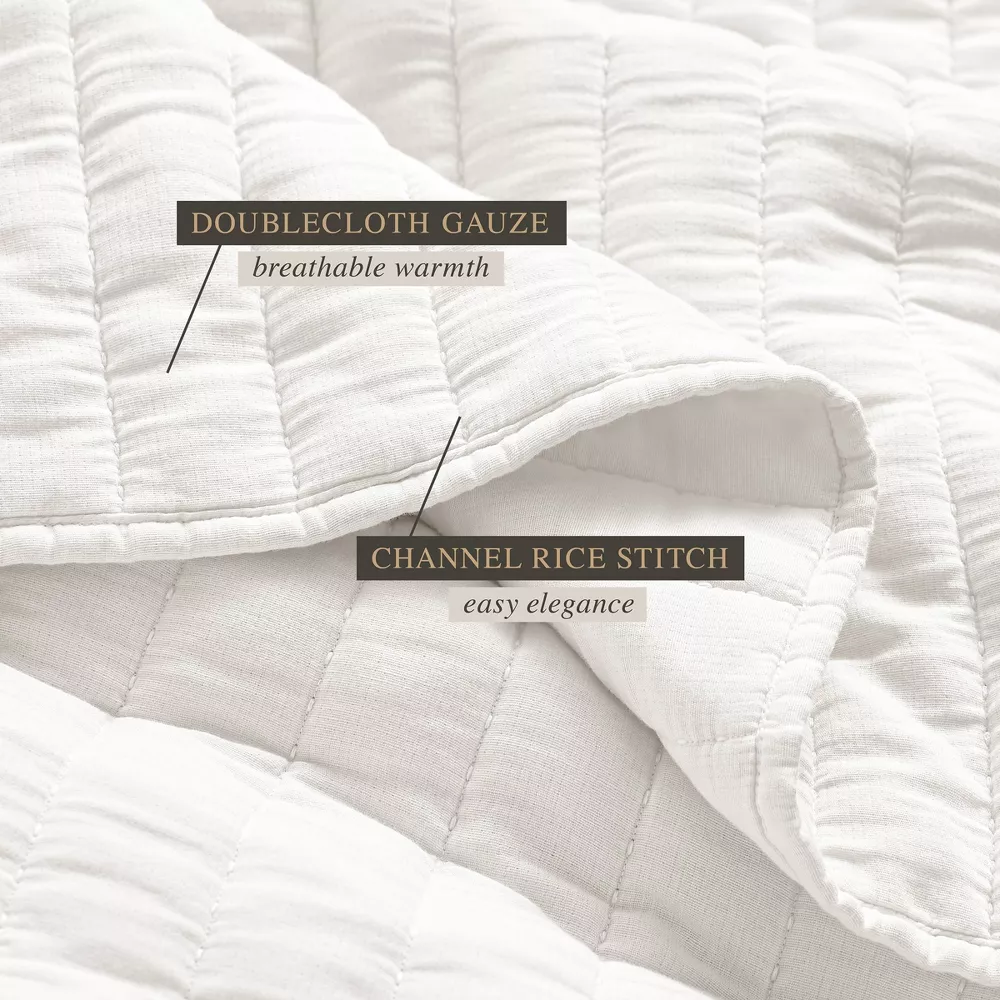 3pc King Channel Rice Stitch Gauze Quilt Set Cream - Image 4