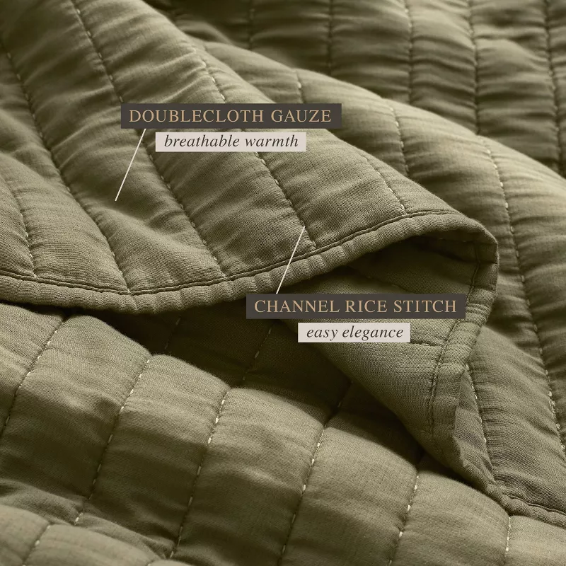 3pc King Channel Rice Stitch Gauze Quilt Set Green - Image 4