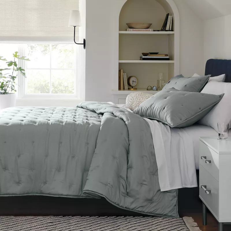 3pc King Comforter and Sham Set Light Teal Green SHOWROOM ITEM - Image 5
