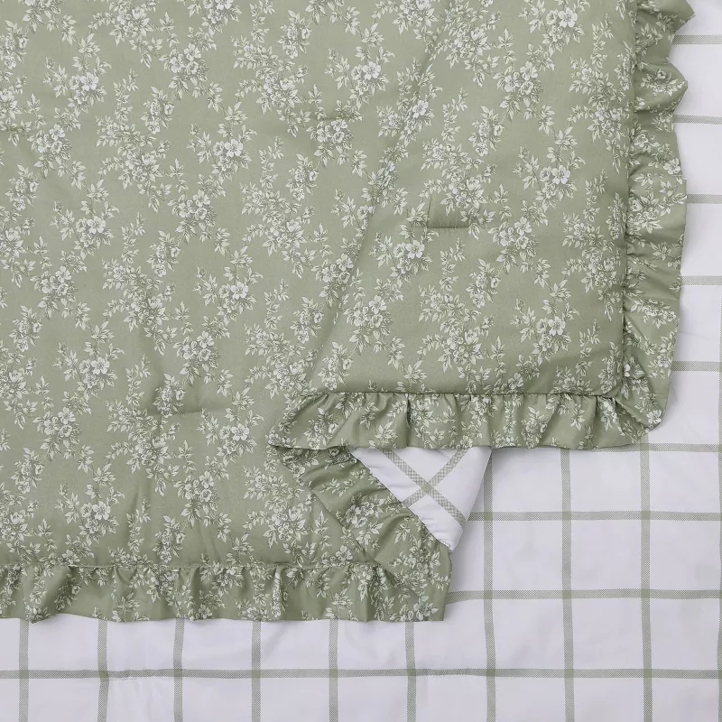 3pc King Floral Ruffle Comforter Bedding Set Assorted Green - Image 3