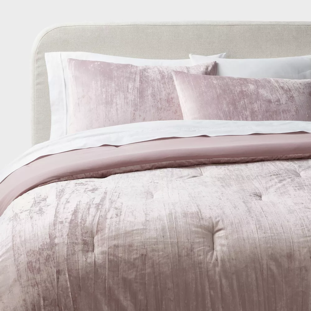 3pc King Luxe Distressed Crinkle Velvet Comforter and Sham Set Mauve