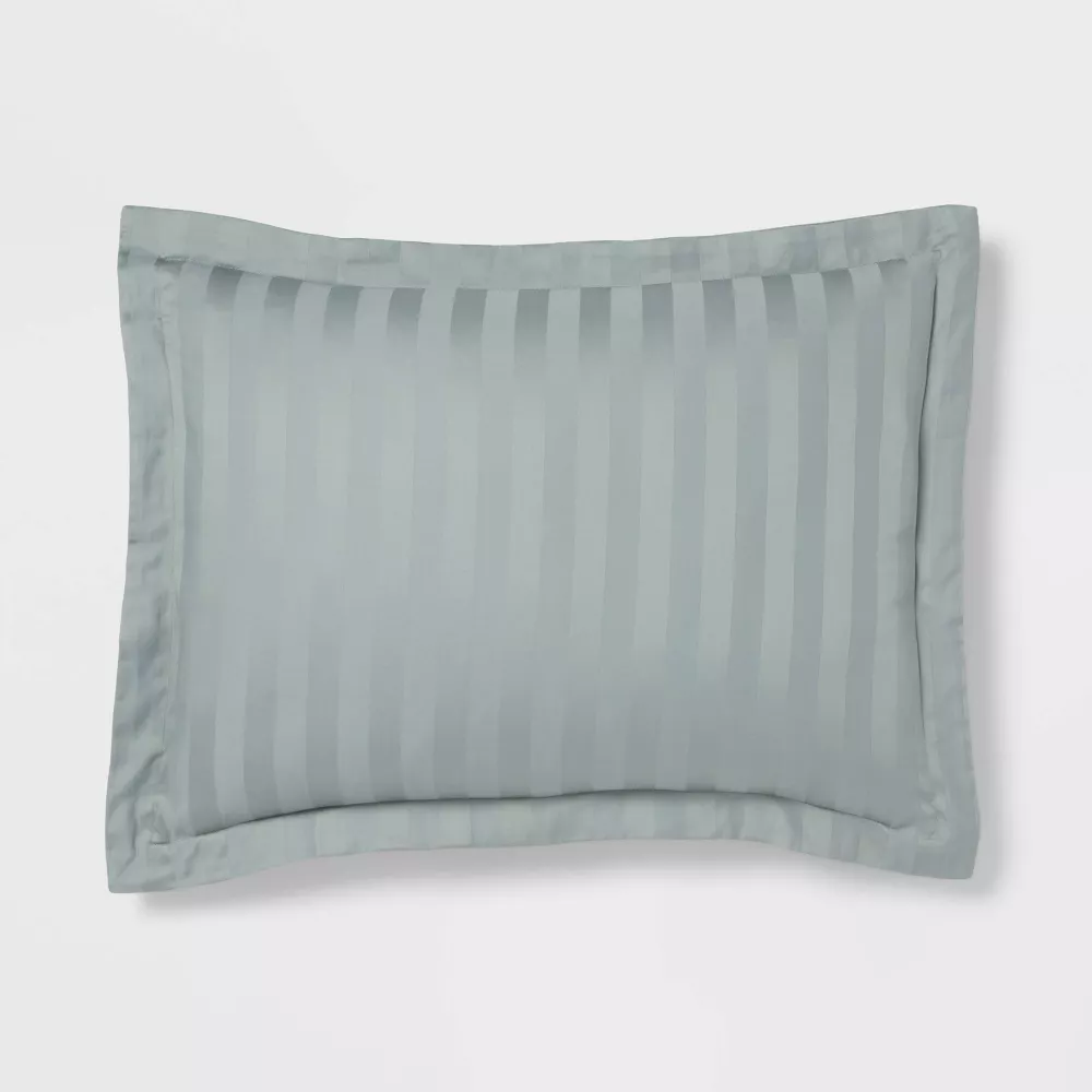 3pc King Luxe Striped Damask Duvet Cover and Sham Set Light Teal Green - Image 5