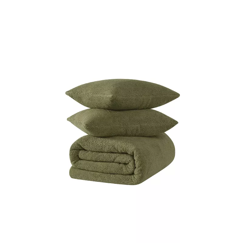3pc King Oversized Marshmallow Comforter Set Olive Green