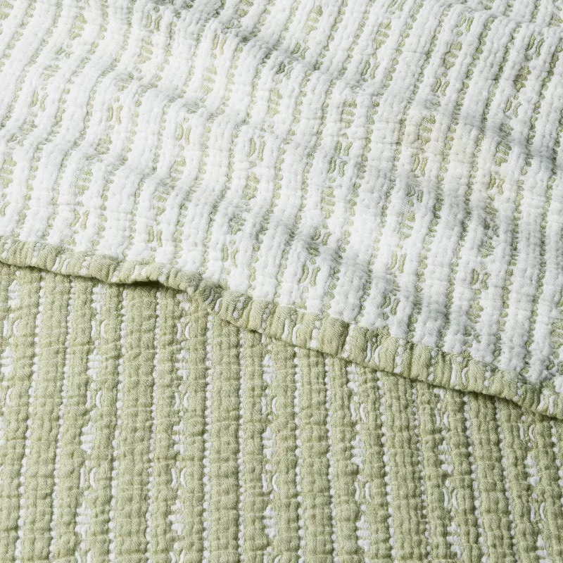 3pc King Reversible Lightweight Matelasse Quilt and Shams Set Tinker Stripe Green - Image 4