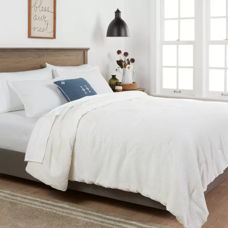 3pc King Washed Waffle Weave Comforter and Sham Set White - Image 2