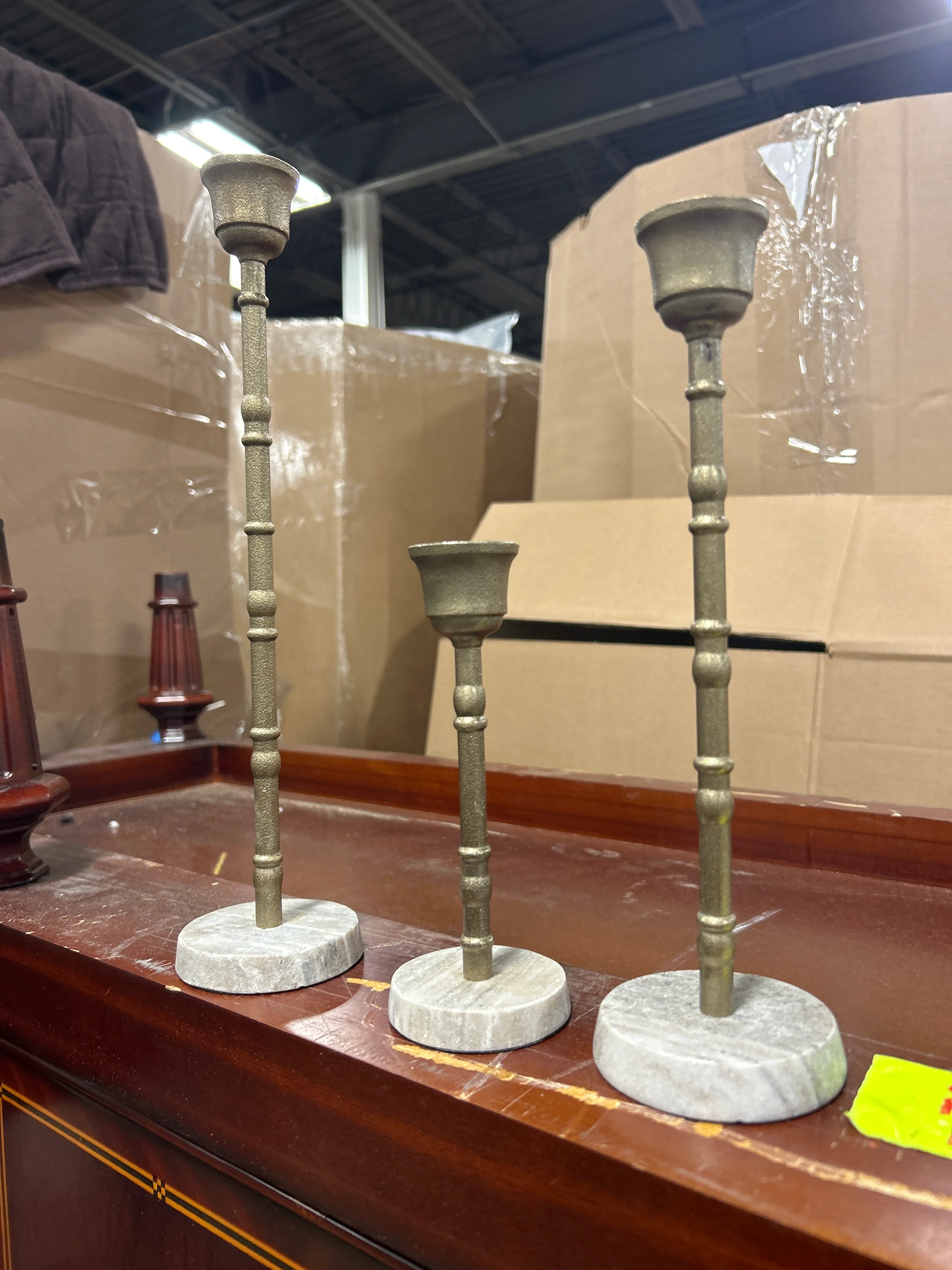 3pc Taper Marble and Brass Candle Holder Set- Hearth & Hand with Magnolia SHOWROOM ITEM - Image 2