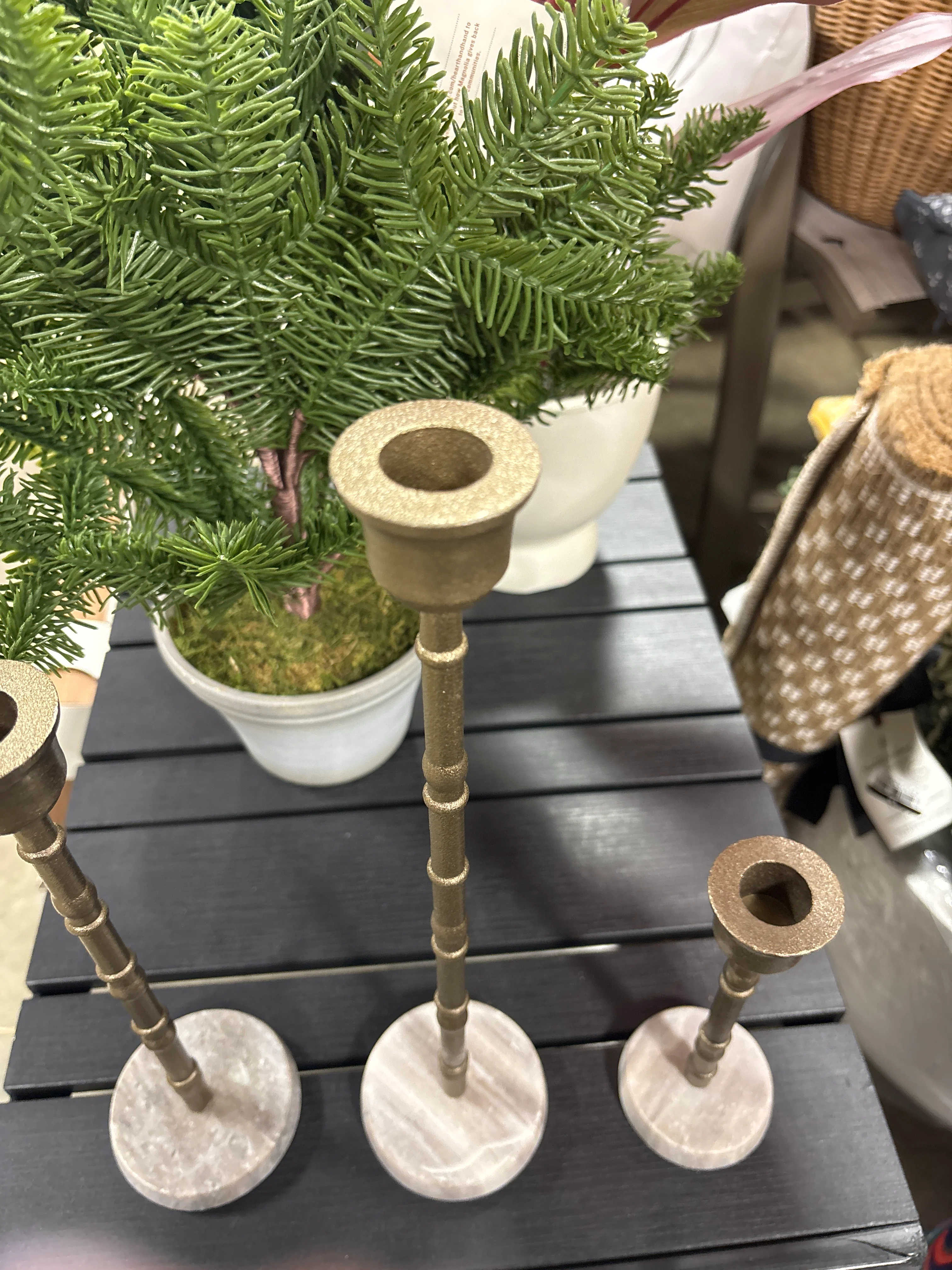 3pc Taper Marble and Brass Candle Holder SHOWROOM ITEM - Image 4