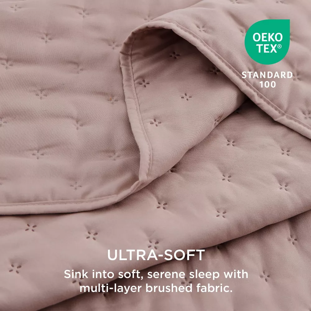 3Pcs Soft King Cozy Quilt Bedding Set for Summer Dusty Rose - Image 5